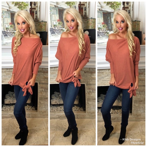 🛍LAST 1! Apricot Off Shoulder Brushed Fabric Top - Picture 5 of 6